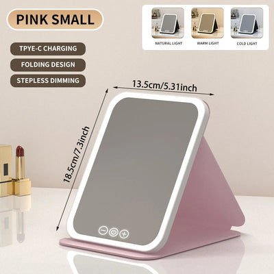 LED Portable Folding Makeup Mirror With Bright Adjustable Lights