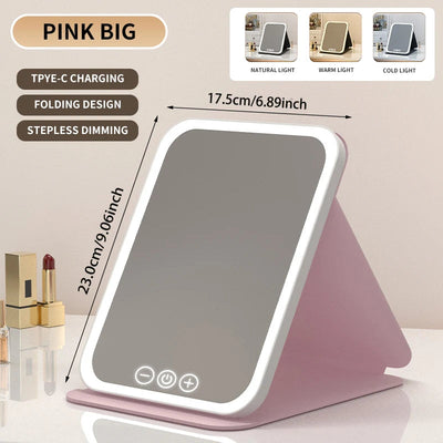 LED Portable Folding Makeup Mirror With Bright Adjustable Lights