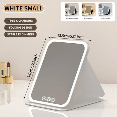 LED Portable Folding Makeup Mirror With Bright Adjustable Lights