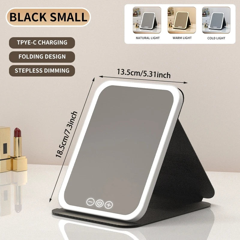 LED Portable Folding Makeup Mirror With Bright Adjustable Lights