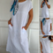 Women's Cotton Linen Dress Round Neck Short Sleeve Summer Style