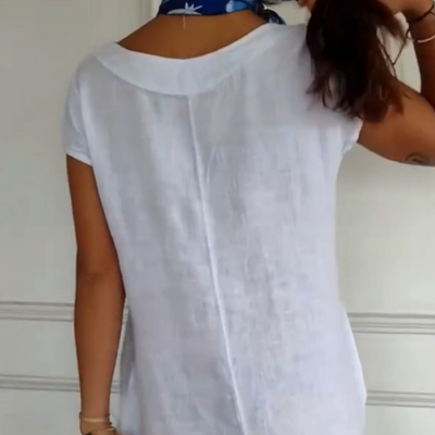 Women's Cotton Linen Dress Round Neck Short Sleeve Summer Style