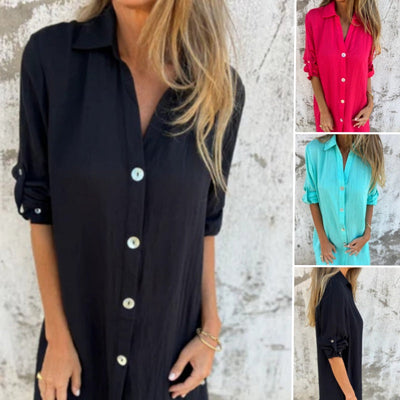 Women's Casual Button Down Long Shirt V Neck Stylish Top