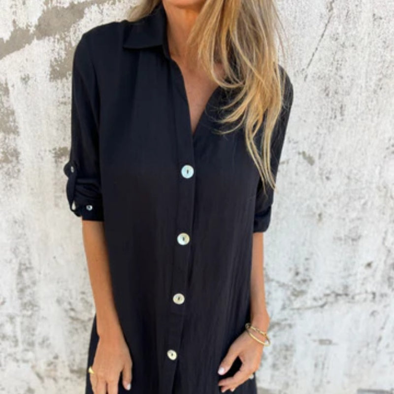 Women's Casual Button Down Long Shirt V Neck Stylish Top