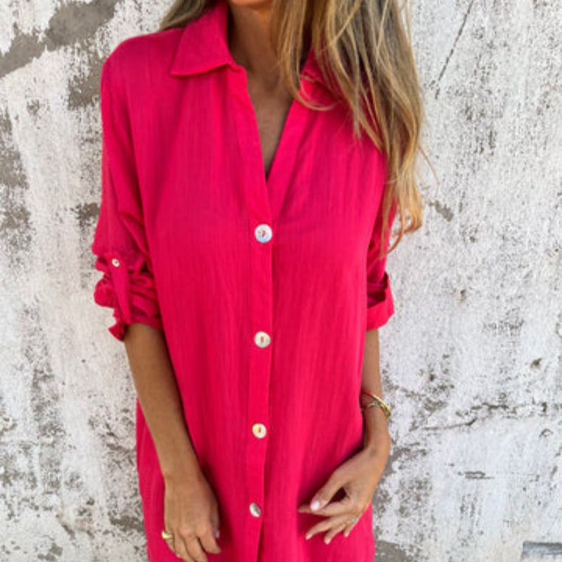 Women's Casual Button Down Long Shirt V Neck Stylish Top