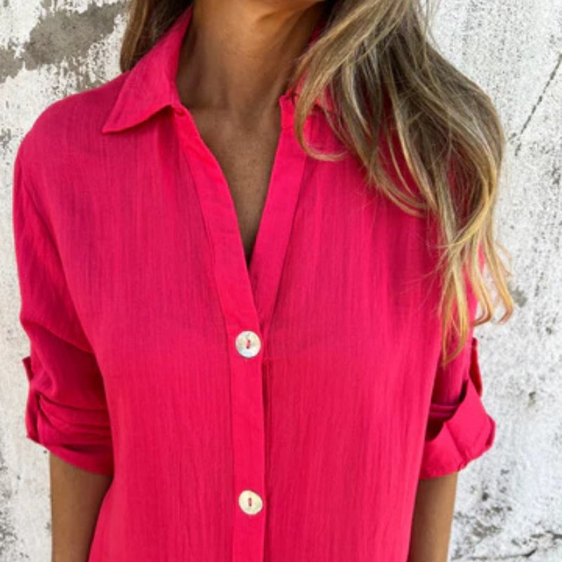 Women's Casual Button Down Long Shirt V Neck Stylish Top