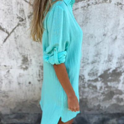 Women's Casual Button Down Long Shirt V Neck Stylish Top