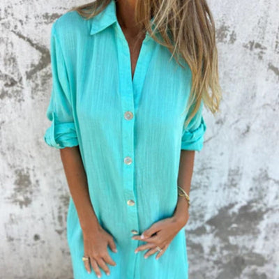 Women's Casual Button Down Long Shirt V Neck Stylish Top