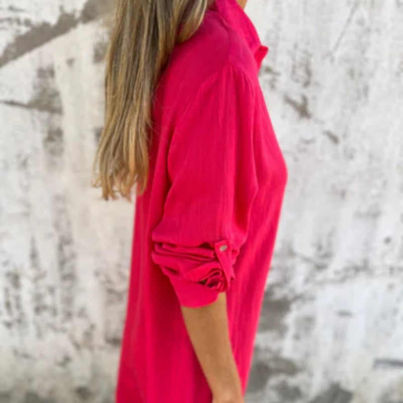 Women's Casual Button Down Long Shirt V Neck Stylish Top