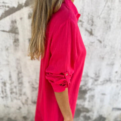 Women's Casual Button Down Long Shirt V Neck Stylish Top