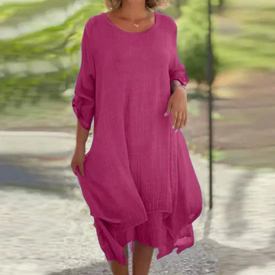 Women's Loose Fit Dress Solid Color Round Neck Elegant Design