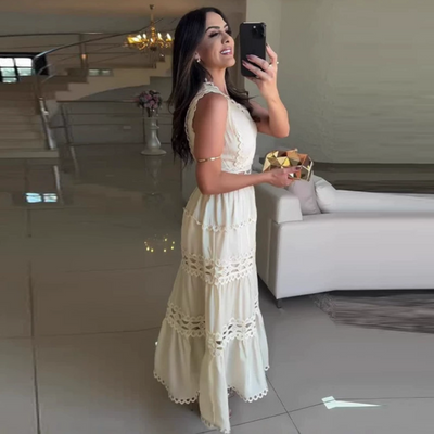 V-Neck Sleeveless Dress Elegant Cut-Out Detail Summer Style