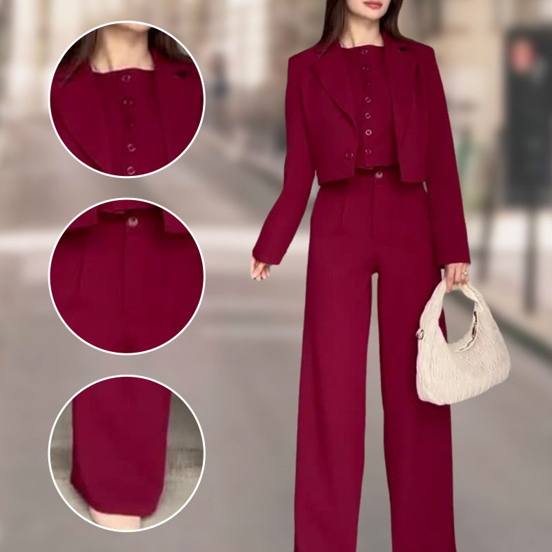 Women's Lapel Cropped Top And High Waist Pants Set Stylish Outfit