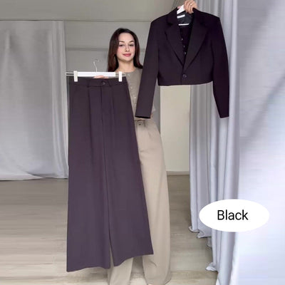 Women's Lapel Cropped Top And High Waist Pants Set Stylish Outfit