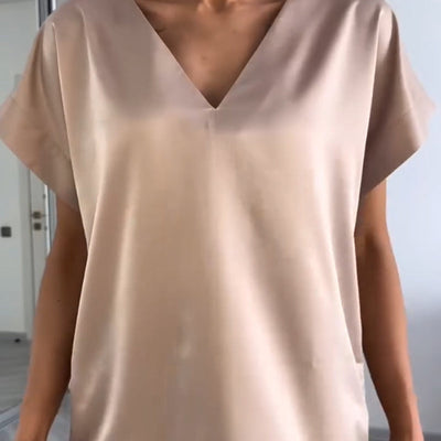 Women's Two-Piece Set Loose V-Neck Short Sleeve Top And Pants