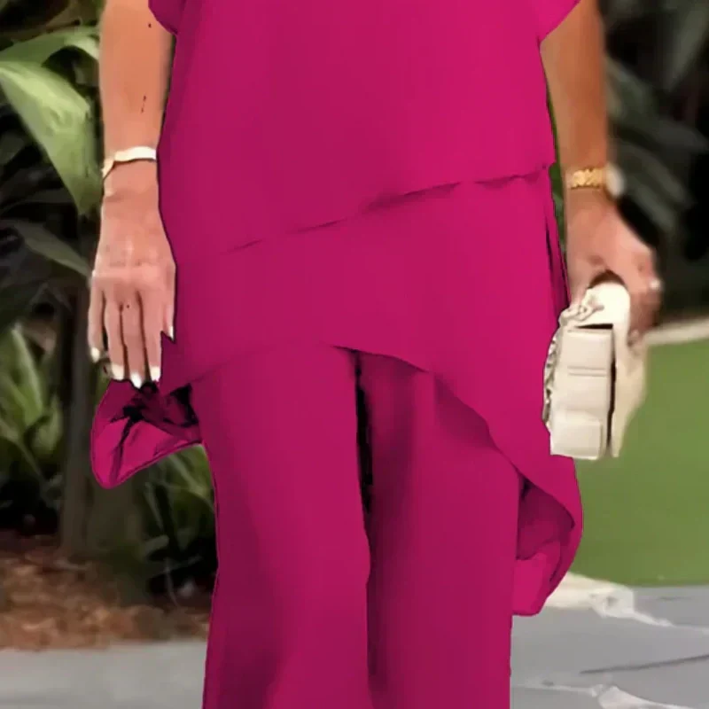 Irregular Stylish Wide Leg Pants Set For Women