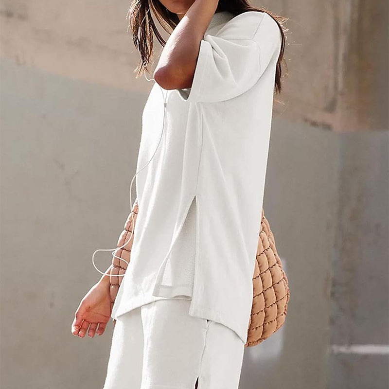 Women's Casual 2-Piece Set Slit Top And Shorts Comfortable