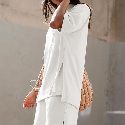 Women's Casual 2-Piece Set Slit Top And Shorts Comfortable