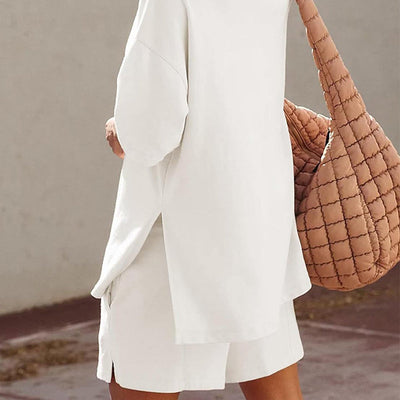Women's Casual 2-Piece Set Slit Top And Shorts Comfortable