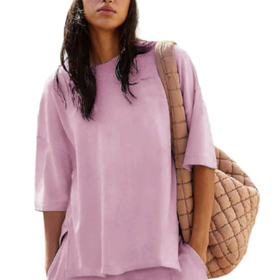 Women's Casual 2-Piece Set Slit Top And Shorts Comfortable