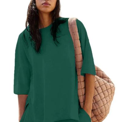 Women's Casual 2-Piece Set Slit Top And Shorts Comfortable