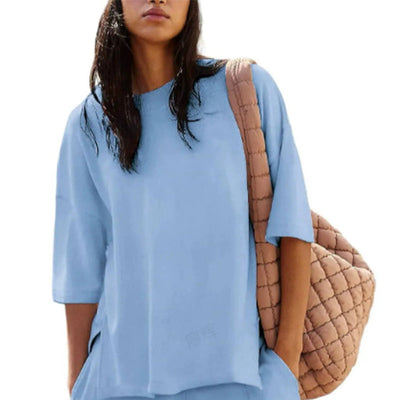 Women's Casual 2-Piece Set Slit Top And Shorts Comfortable