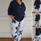 Women's Crew Neck Top And Printed Trousers Set Stylish Fashion