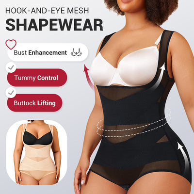 Hook And Eye Mesh Shapewear Bodysuit For Slimming And Comfort