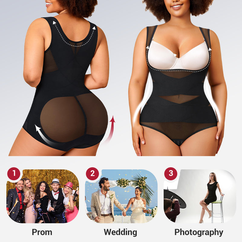 Hook And Eye Mesh Shapewear Bodysuit For Slimming And Comfort