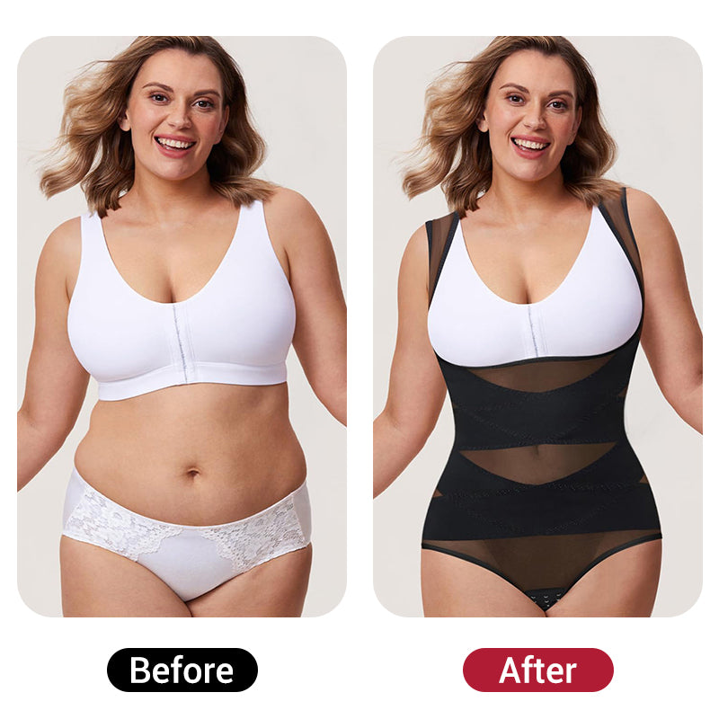 Hook And Eye Mesh Shapewear Bodysuit For Slimming And Comfort