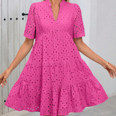 Women's V Neck A Line Dress Printed Cutout Stylish Summer Wear