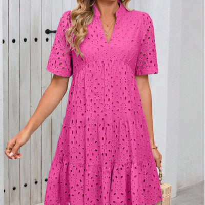 Women's V Neck A Line Dress Printed Cutout Stylish Summer Wear