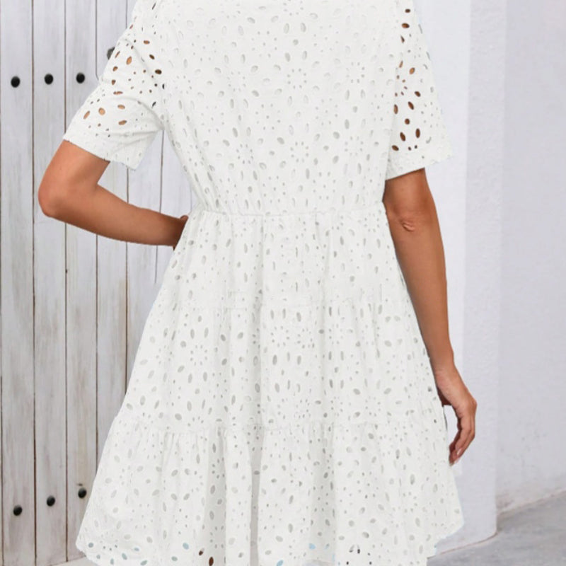 Women's V Neck A Line Dress Printed Cutout Stylish Summer Wear