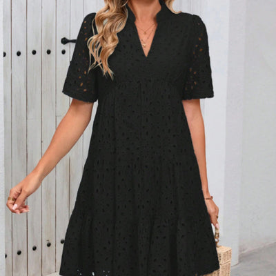 Women's V Neck A Line Dress Printed Cutout Stylish Summer Wear