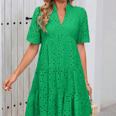 Women's V Neck A Line Dress Printed Cutout Stylish Summer Wear