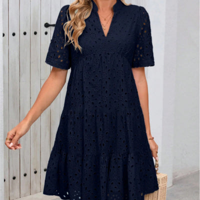 Women's V Neck A Line Dress Printed Cutout Stylish Summer Wear