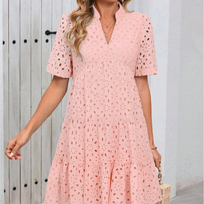 Women's V Neck A Line Dress Printed Cutout Stylish Summer Wear