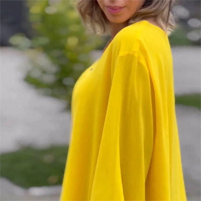 Double-Layer V-Neck Zipper Top With 3/4 Soft Sleeves