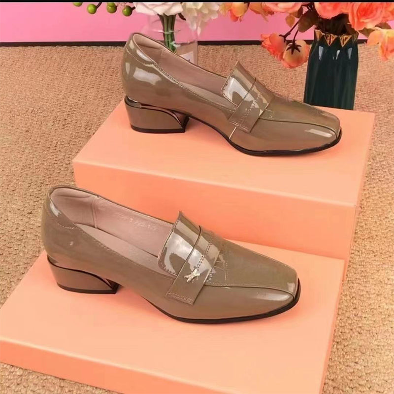 Women’s Glossy Block Heel Loafers Stylish Comfortable Shoes