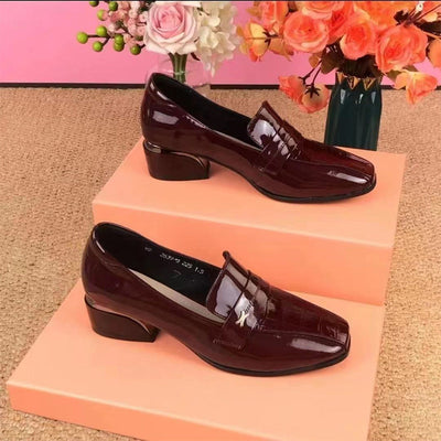 Women’s Glossy Block Heel Loafers Stylish Comfortable Shoes