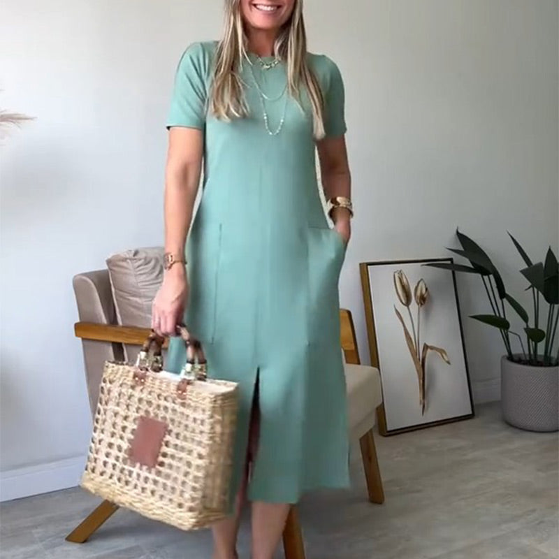 Women’s T-Shirt Midi Dress With Stylish Pockets Comfortable Fit