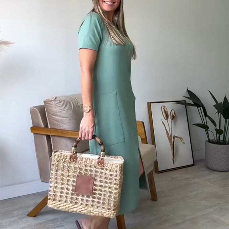 Women’s T-Shirt Midi Dress With Stylish Pockets Comfortable Fit