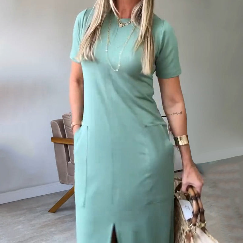 Women’s T-Shirt Midi Dress With Stylish Pockets Comfortable Fit