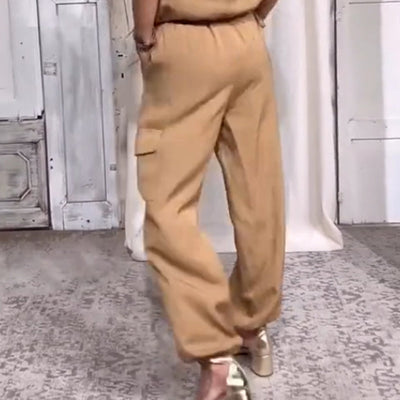 Casual 2 Piece Set Solid Color Short Sleeve Top And Pants