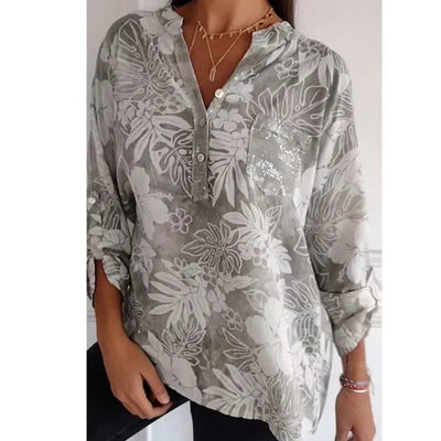 Women's Sequin Blouse Elegant Printed Long Sleeve Top