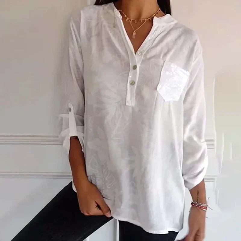 Women's Sequin Blouse Elegant Printed Long Sleeve Top