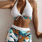 Leaf Print Two-Piece Swimsuit Halter V Neck Beachwear