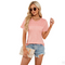 Round Neck Pleated Trim Top Elegant Solid Color Shirt