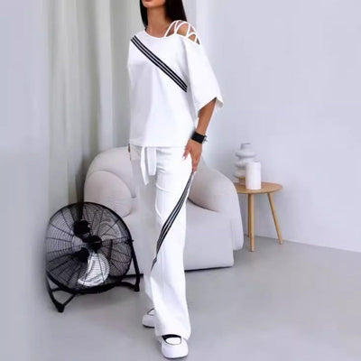 Women’s Striped Two-Piece Set Short Sleeve Top And Pants