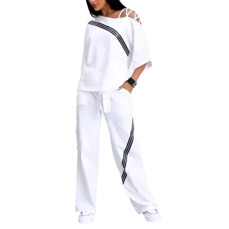 Women’s Striped Two-Piece Set Short Sleeve Top And Pants